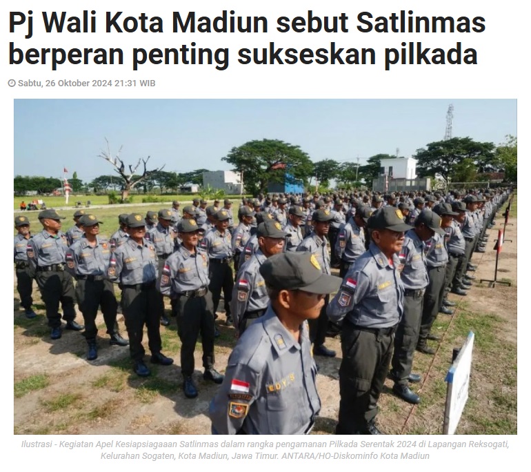 Pj Wali Kota Madiun sebut Satlinmas berperan penting sukseskan pilkada