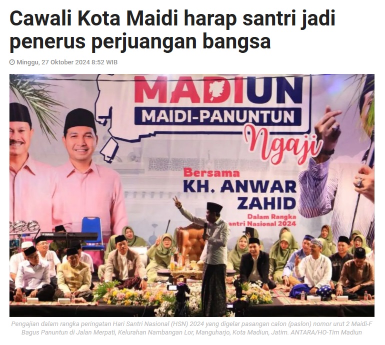Cawali Kota Maidi harap santri jadi penerus perjuangan bangsa