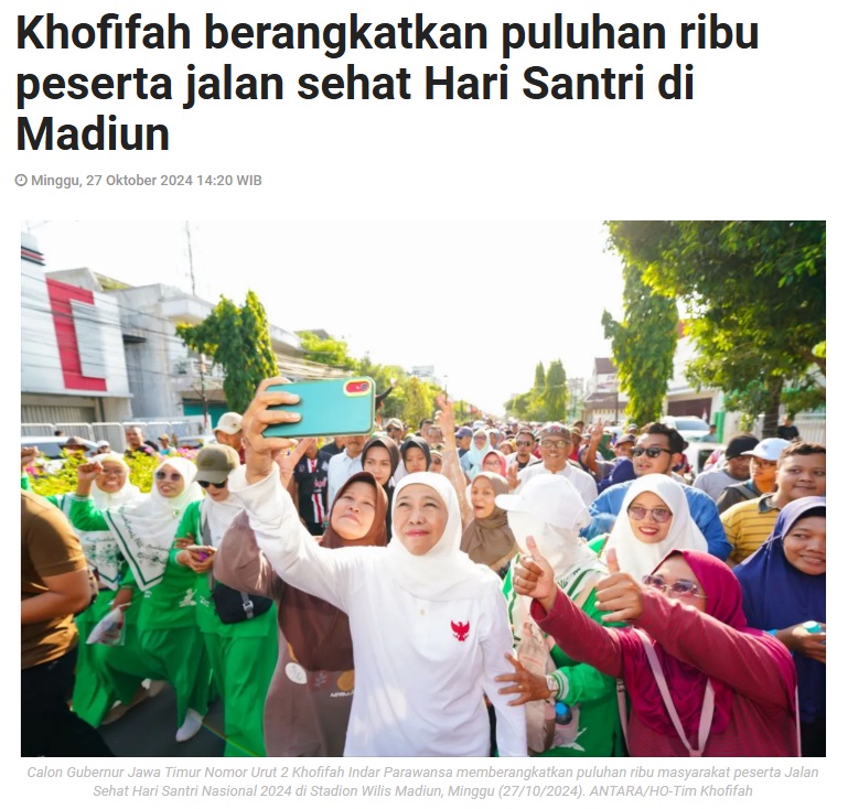 Khofifah berangkatkan puluhan ribu peserta jalan sehat Hari Santri di Madiun