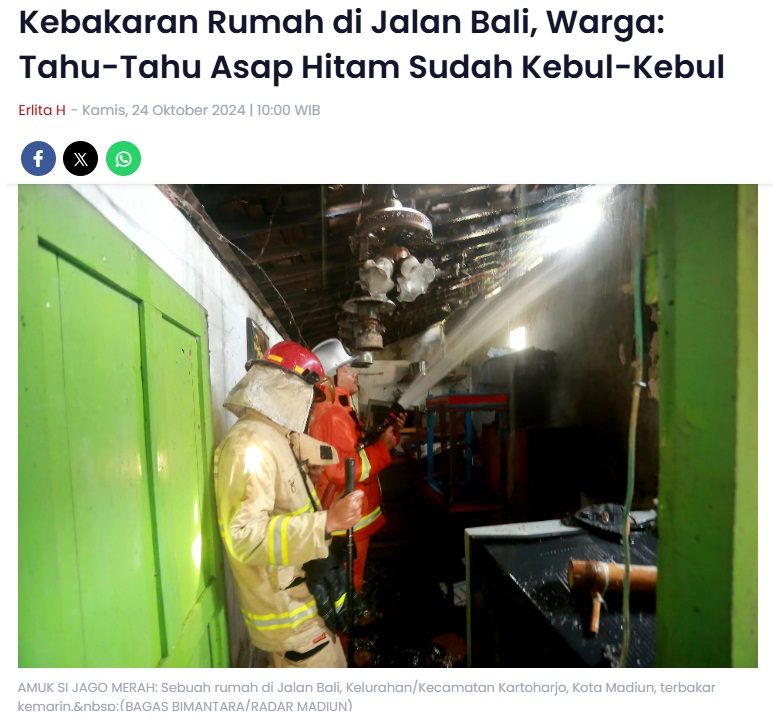 Kebakaran Rumah di Jalan Bali, Warga: Tahu-Tahu Asap Hitam Sudah Kebul-Kebul