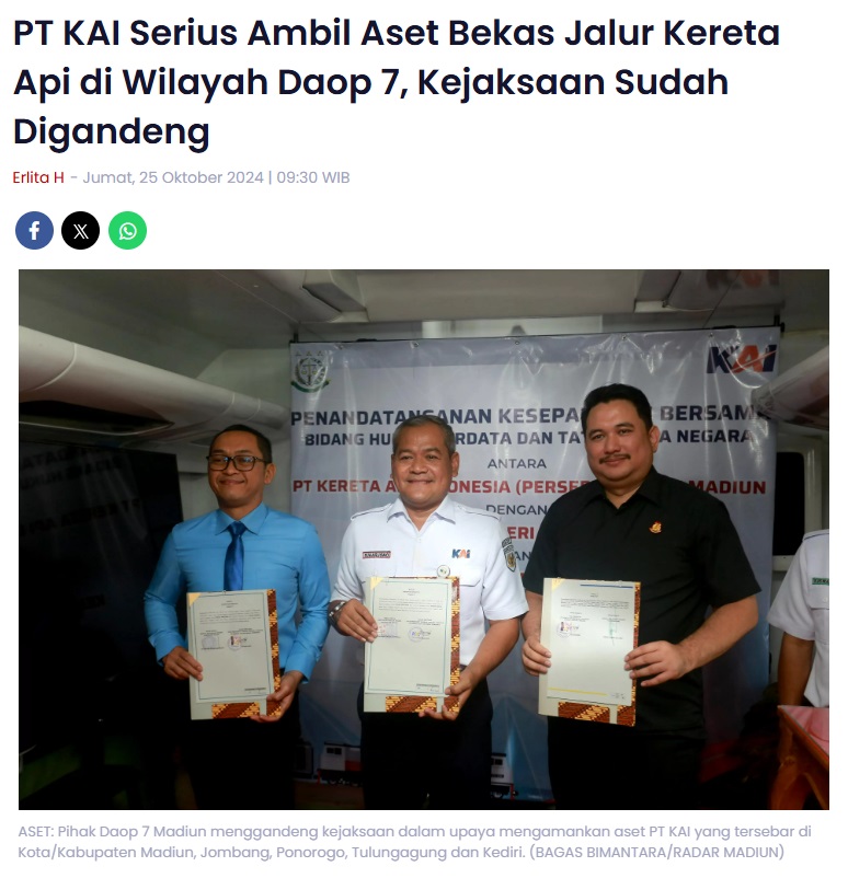 PT KAI Serius Ambil Aset Bekas Jalur Kereta Api di Wilayah Daop 7, Kejaksaan Sudah Digandeng