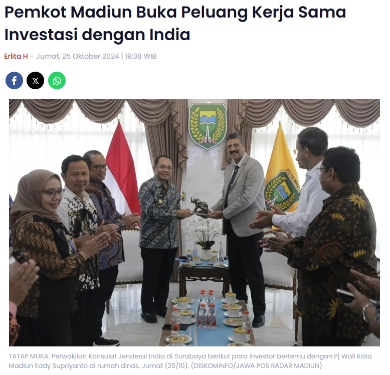 Pemkot Madiun Buka Peluang Kerja Sama Investasi dengan India