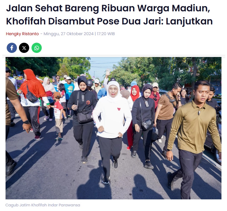 Jalan Sehat Bareng Ribuan Warga Madiun, Khofifah Disambut Pose Dua Jari: Lanjutkan