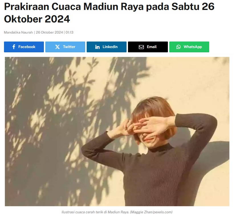 Prakiraan Cuaca Madiun Raya pada Sabtu 26 Oktober 2024