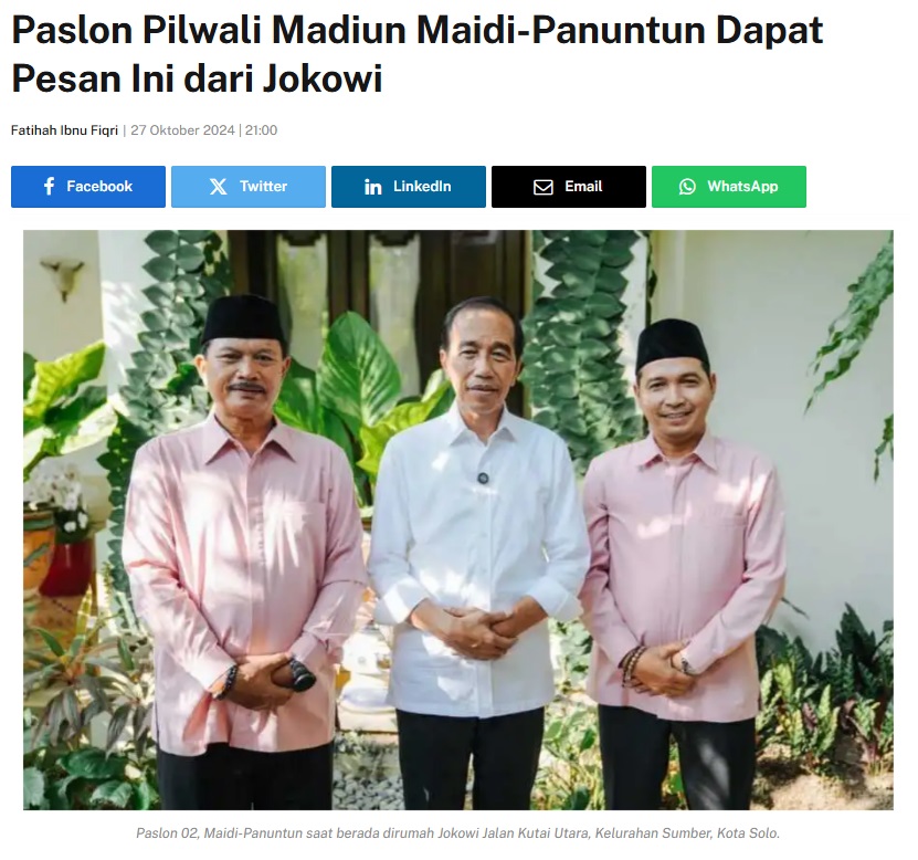 Paslon Pilwali Madiun Maidi-Panuntun Dapat Pesan Ini dari Jokowi
