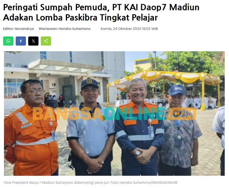 Peringati Sumpah Pemuda, PT KAI Daop7 Madiun Adakan Lomba Paskibra Tingkat Pelajar