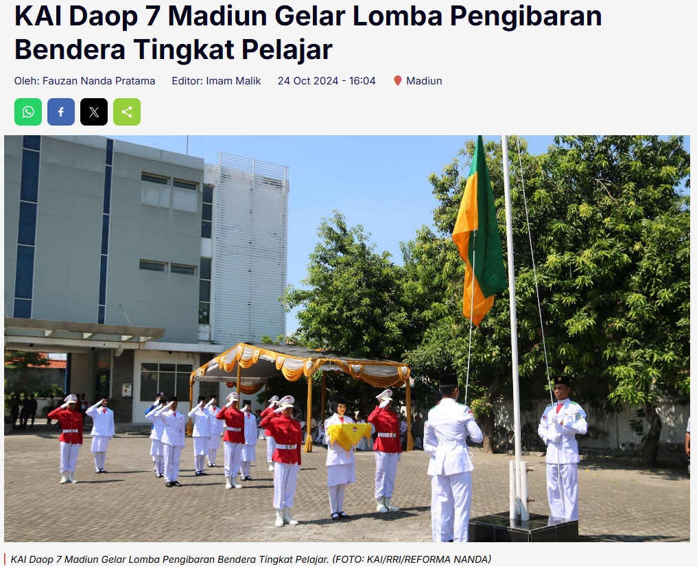 KAI Daop 7 Madiun Gelar Lomba Pengibaran Bendera Tingkat Pelajar