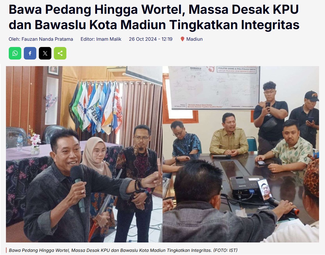 Bawa Pedang Hingga Wortel, Massa Desak KPU dan Bawaslu Kota Madiun Tingkatkan Integritas