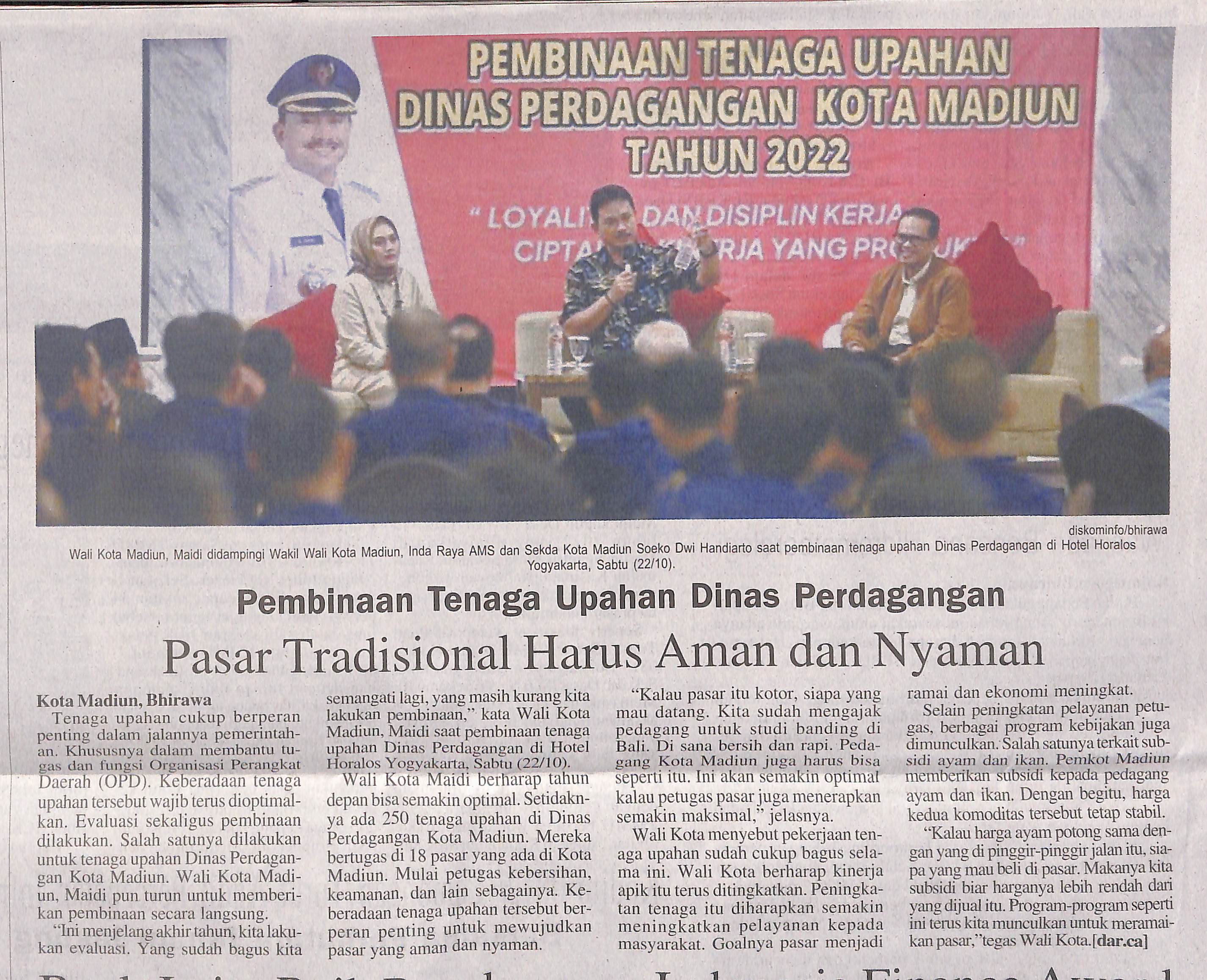 Pembinaan Tenaga Upahan Dinas Perdagangan Pasar Tradisional Harus Aman dan Nyaman