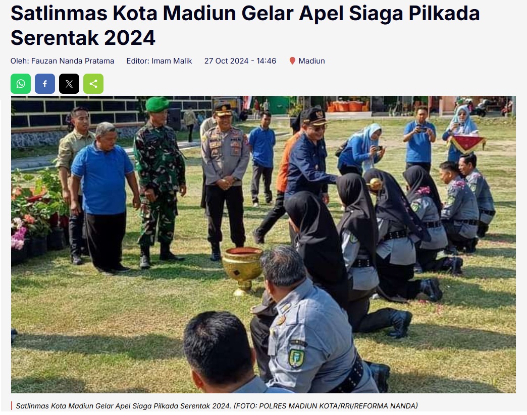 Satlinmas Kota Madiun Gelar Apel Siaga Pilkada Serentak 2024