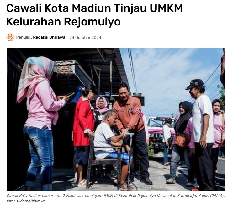 Cawali Kota Madiun Tinjau UMKM Kelurahan Rejomulyo