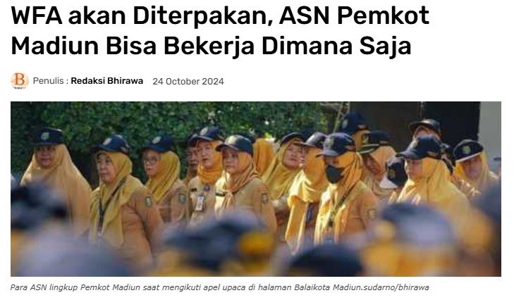 WFA akan Diterpakan, ASN Pemkot Madiun Bisa Bekerja Dimana Saja