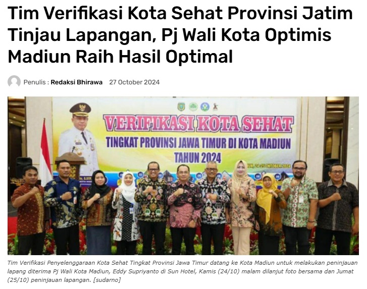Tim Verifikasi Kota Sehat Provinsi Jatim Tinjau Lapangan, Pj Wali Kota Optimis Madiun Raih Hasil Optimal
