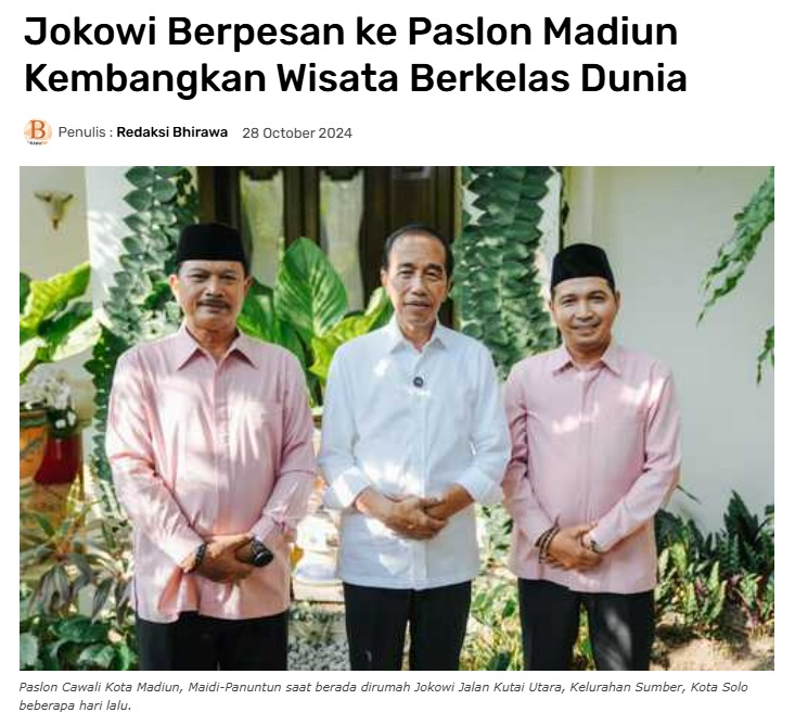 Jokowi Berpesan ke Paslon Madiun Kembangkan Wisata Berkelas Dunia