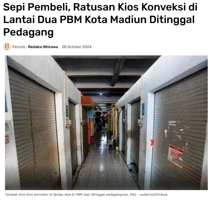 Sepi Pembeli, Ratusan Kios Konveksi di Lantai Dua PBM Kota Madiun Ditinggal Pedagang