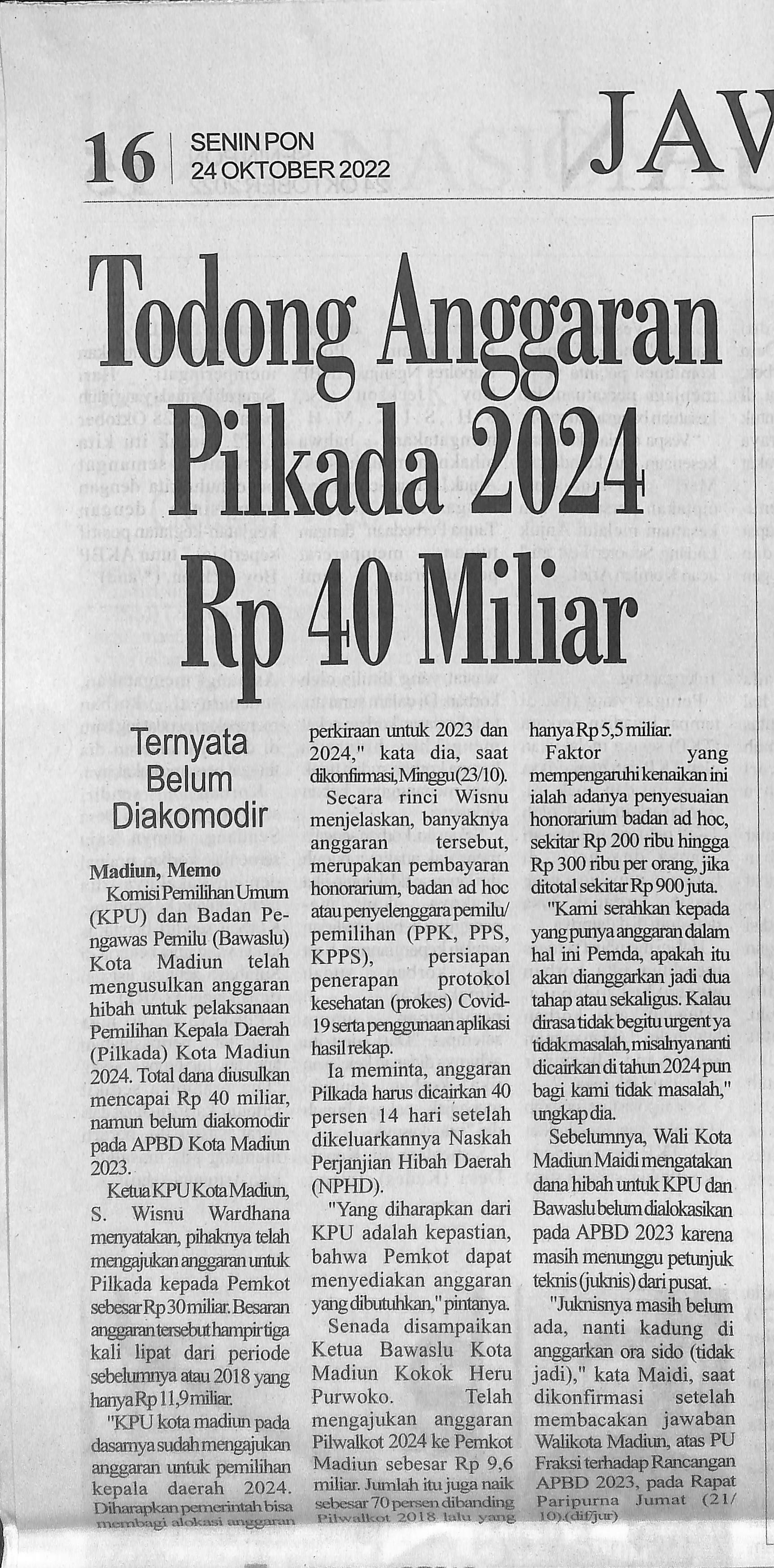 Todong Anggaran Pilkada 2024 Rp 40 Miliar