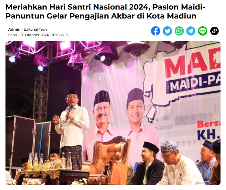 Meriahkan Hari Santri Nasional 2024, Paslon Maidi-Panuntun Gelar Pengajian Akbar di Kota Madiun