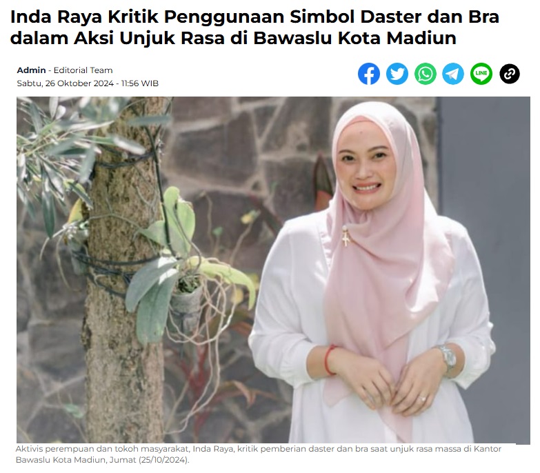 Inda Raya Kritik Penggunaan Simbol Daster dan Bra dalam Aksi Unjuk Rasa di Bawaslu Kota Madiun
