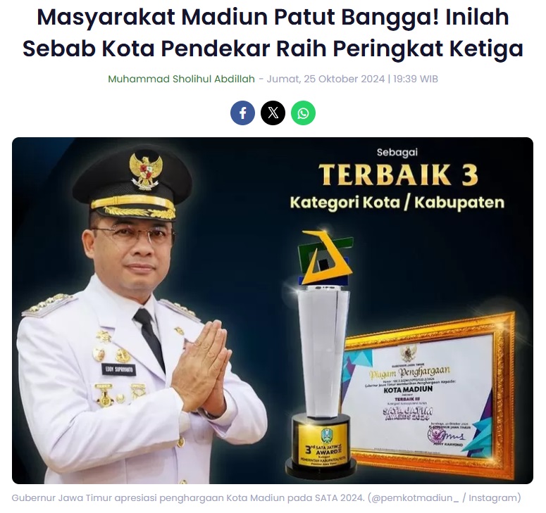 Masyarakat Madiun Patut Bangga! Inilah Sebab Kota Pendekar Raih Peringkat Ketiga