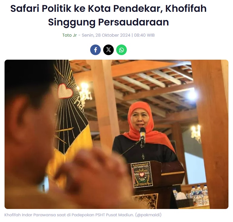 Safari Politik ke Kota Pendekar, Khofifah Singgung Persaudaraan