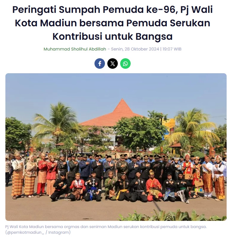 Peringati Sumpah Pemuda ke-96, Pj Wali Kota Madiun bersama Pemuda Serukan Kontribusi untuk Bangsa