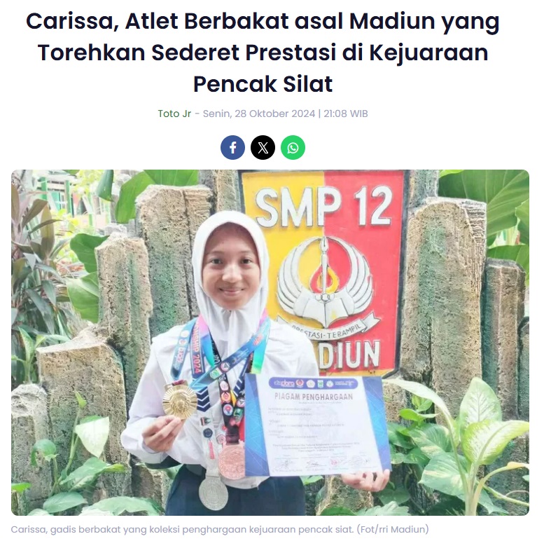 Carissa, Atlet Berbakat asal Madiun yang Torehkan Sederet Prestasi di Kejuaraan Pencak Silat