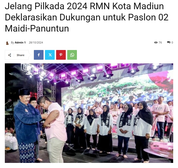 Jelang Pilkada 2024 RMN Kota Madiun Deklarasikan Dukungan untuk Paslon 02 Maidi-Panuntun