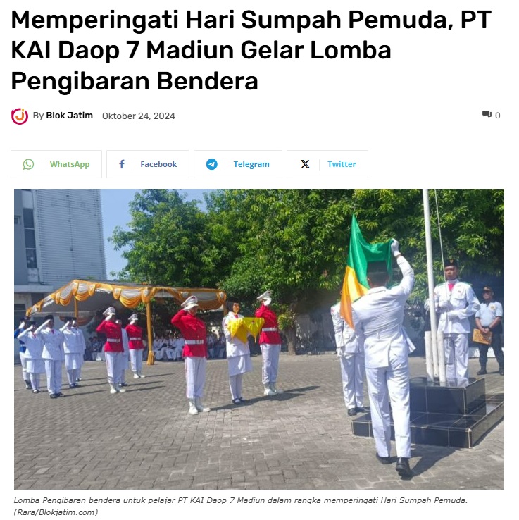Memperingati Hari Sumpah Pemuda, PT KAI Daop 7 Madiun Gelar Lomba Pengibaran Bendera