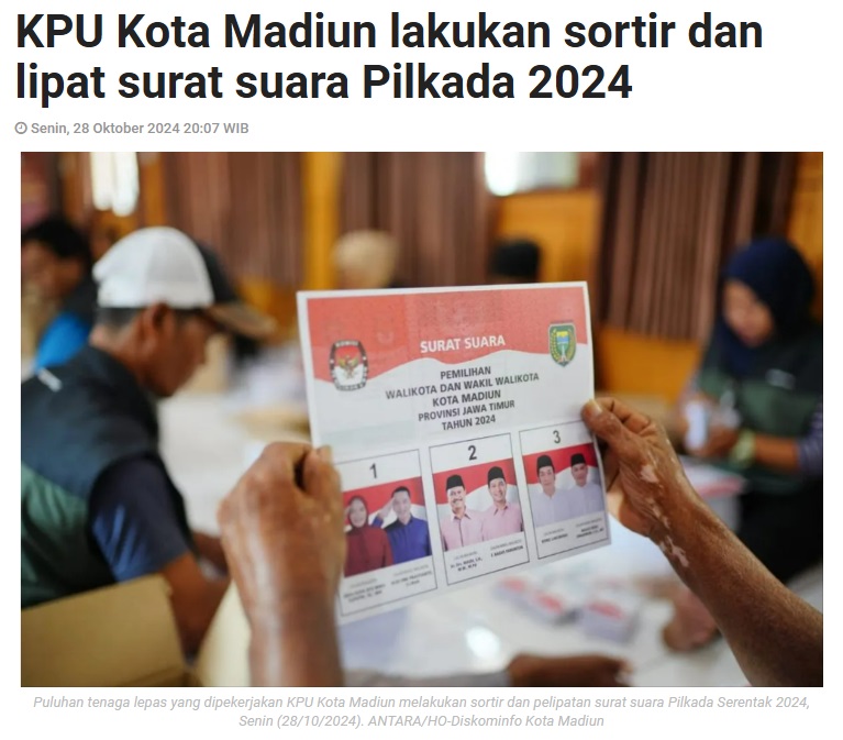 KPU Kota Madiun lakukan sortir dan lipat surat suara Pilkada 2024