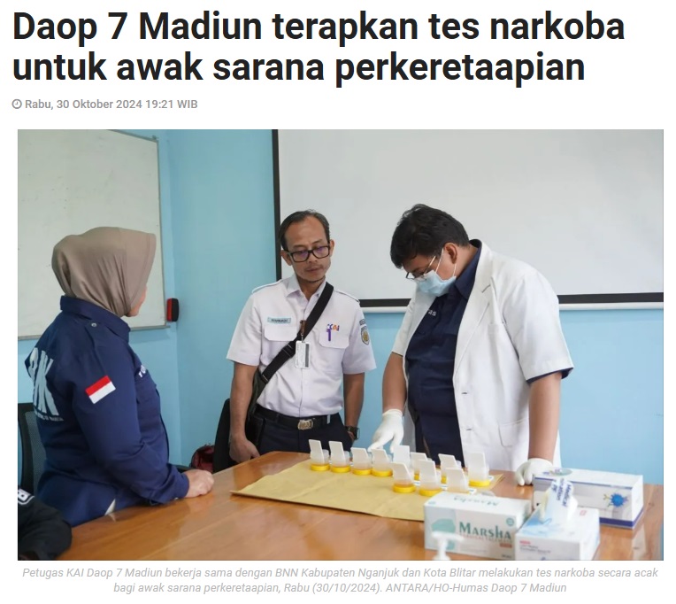 Daop 7 Madiun terapkan tes narkoba untuk awak sarana perkeretaapian