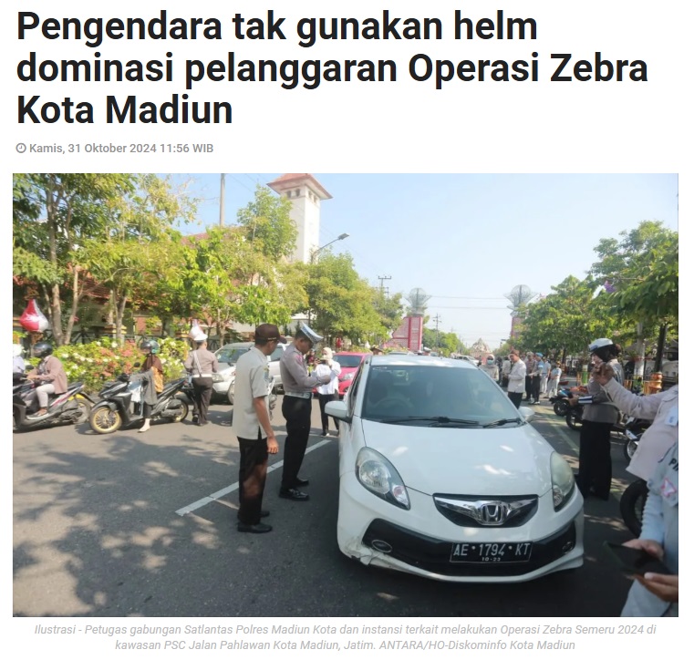 Pengendara tak gunakan helm dominasi pelanggaran Operasi Zebra Kota Madiun
