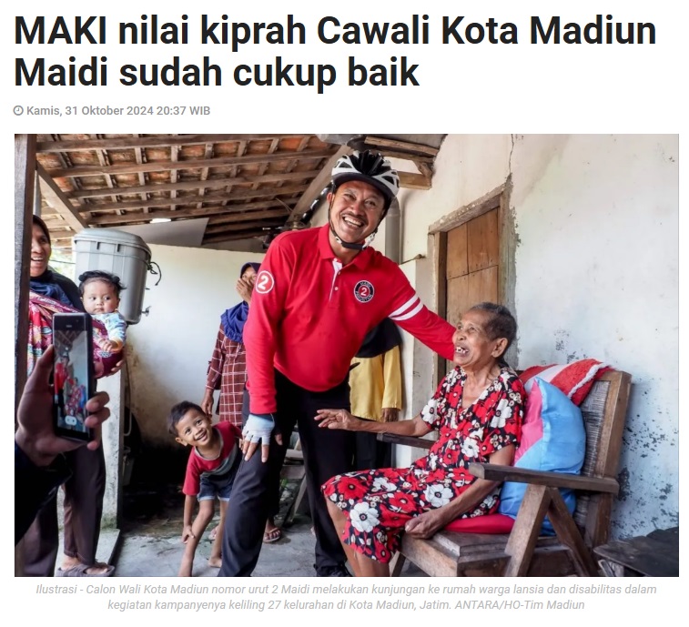 MAKI nilai kiprah Cawali Kota Madiun Maidi sudah cukup baik