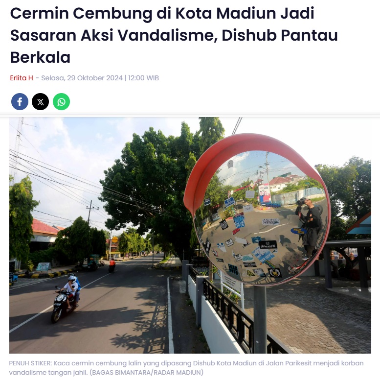 Cermin Cembung di Kota Madiun Jadi Sasaran Aksi Vandalisme, Dishub Pantau Berkala