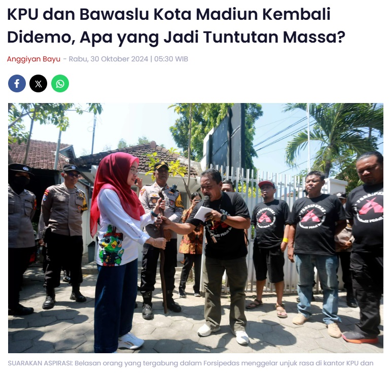 KPU dan Bawaslu Kota Madiun Kembali Didemo, Apa yang Jadi Tuntutan Massa?