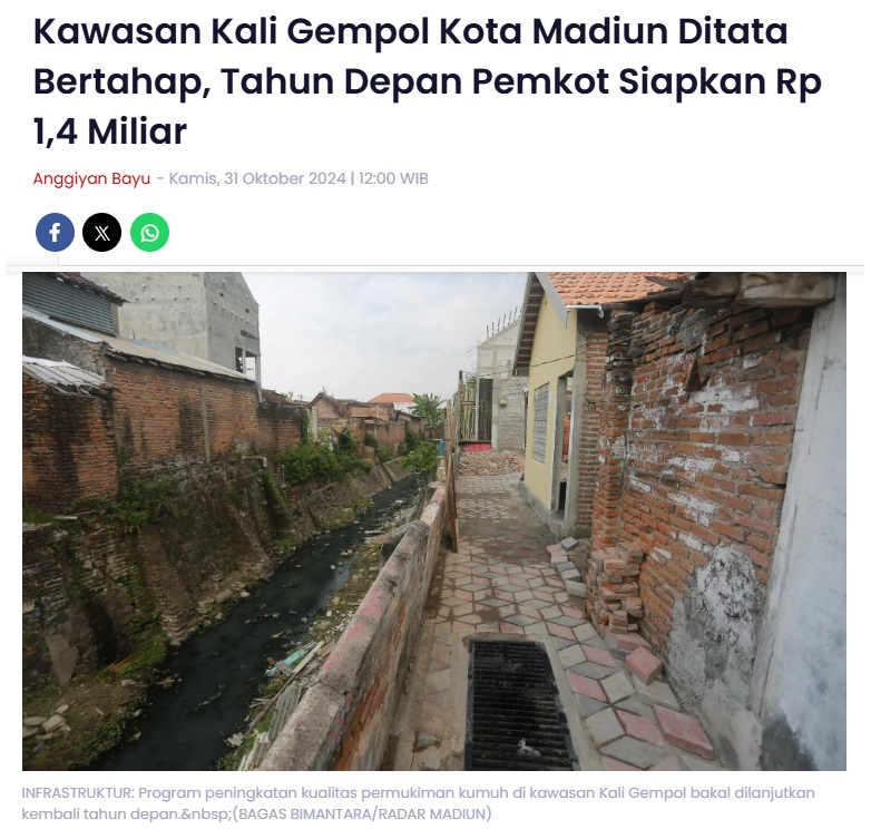 Kawasan Kali Gempol Kota Madiun Ditata Bertahap, Tahun Depan Pemkot Siapkan Rp 1,4 Miliar