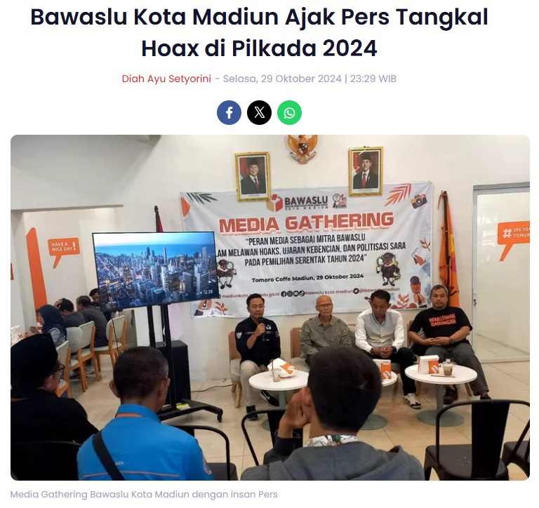 Bawaslu Kota Madiun Ajak Pers Tangkal Hoax di Pilkada 2024