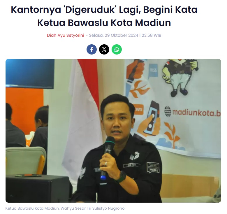 Kantornya 'Digeruduk' Lagi, Begini Kata Ketua Bawaslu Kota Madiun