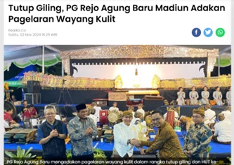 Tutup Giling, PG Rejo Agung Baru Madiun Adakan Pagelaran Wayang Kulit
