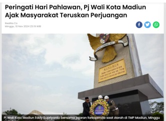 Peringati Hari Pahlawan, Pj Wali Kota Madiun Ajak Masyarakat Teruskan Perjuangan