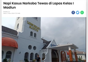 Napi Kasus Narkoba Tewas di Lapas Kelas I Madiun