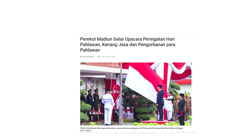 Pemkot Madiun Gelar Upacara Peringatan Hari Pahlawan, Kenang Jasa dan Pengorbanan para Pahlawan