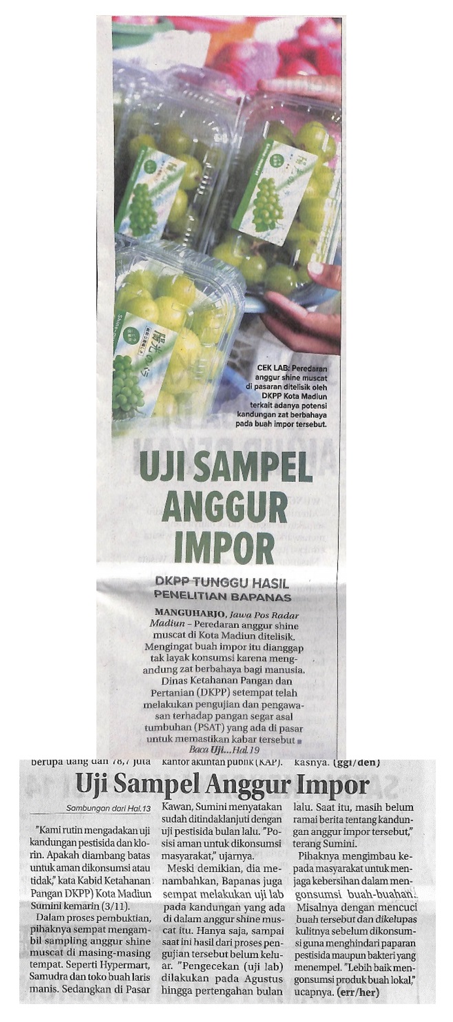 Uji Sampel Anggur Impor, DKPP Tunggu Hasil Penelitian BAPANAS