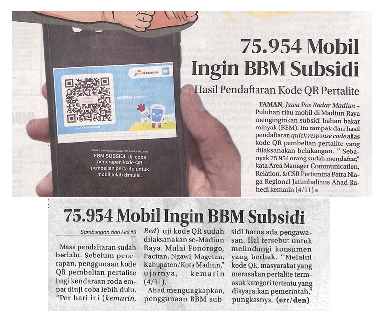 75.954 Mobil Ingin Subsidi Hasil Pendaftaran Kode QR Pertalite