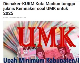 Disnaker-KUKM Kota Madiun tunggu juknis Kemnaker soal UMK untuk 2025