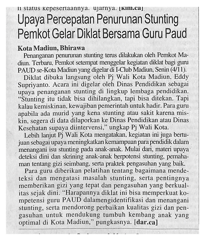 Upaya Percepatan Penurunan Stunting Pemkot Gelar Diklat Bersama Guru Paud