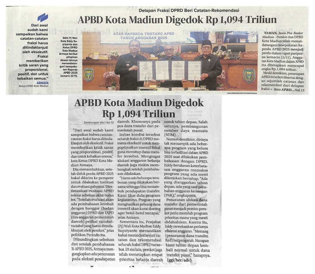 APBD Kota Madiun Digedok Rp 1,094 Triliun