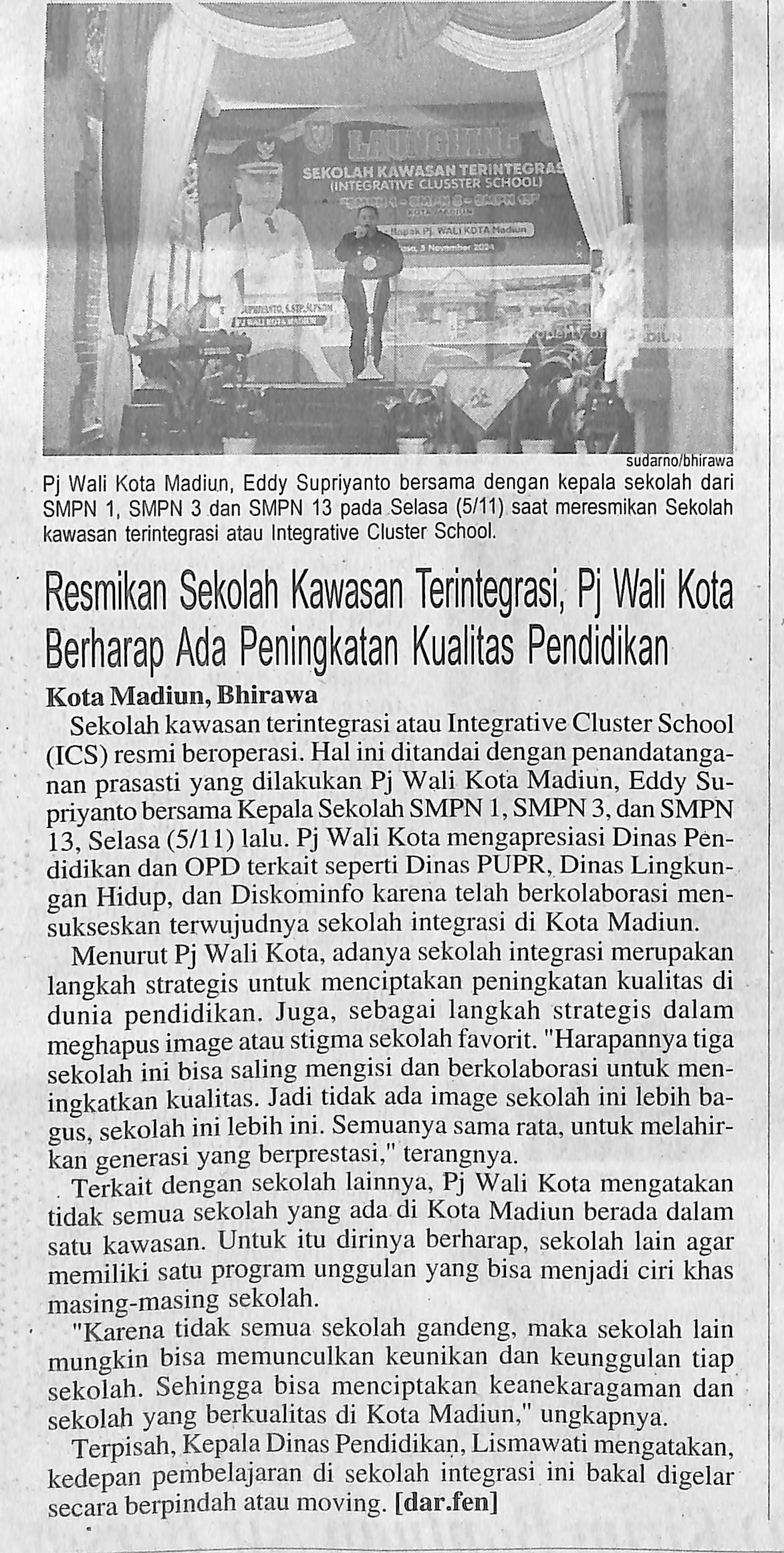 Resmikan Sekolah Kawasan Terintegrasi, Pj Wali Kota Berharap Ada Peningkatan Kualitas Pendidikan
