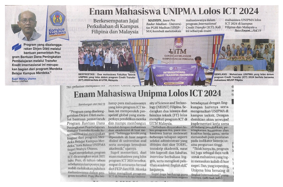 Enam Mahasiswa UNIPMA Lolos ICT 2024
