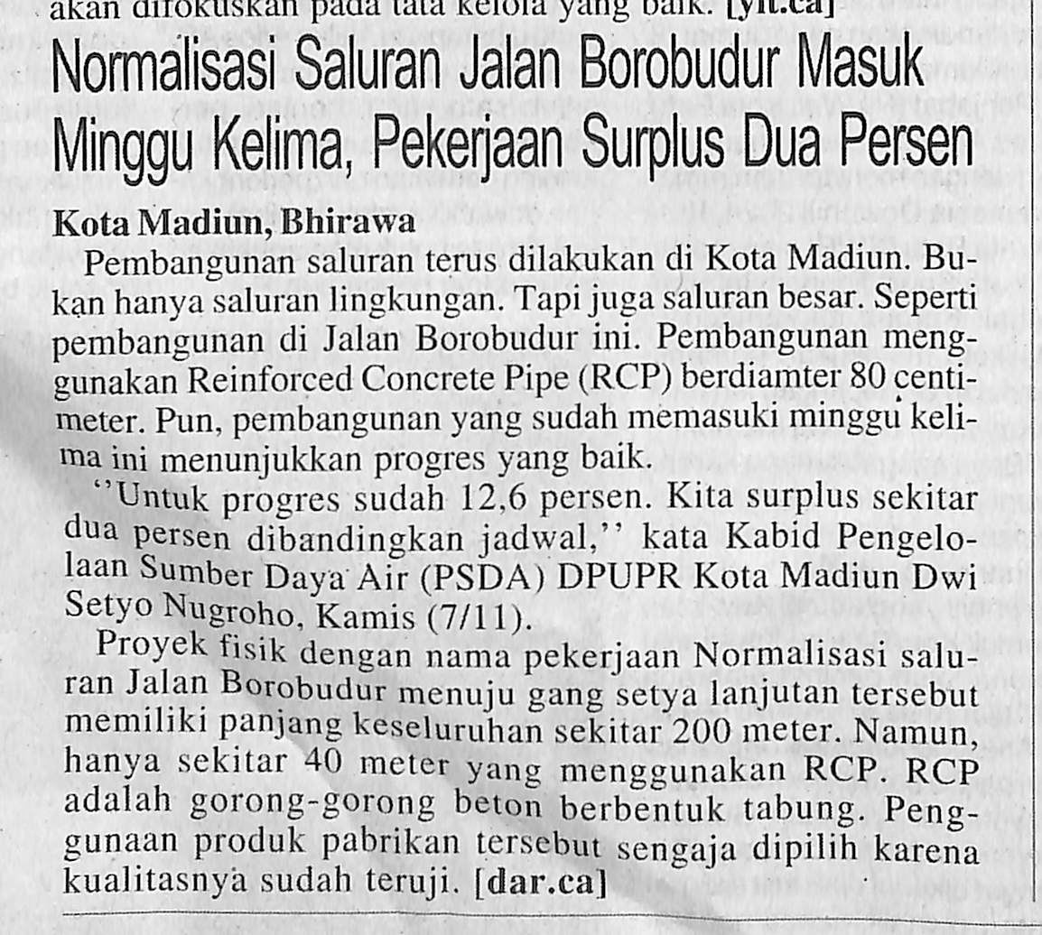 Normalisasi Saluran Jalan Borobudur Masuk Minggu Kelima, Pekerjaan Surplus Dua Persen