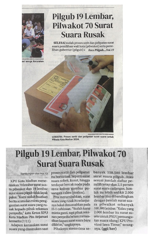 Pilgub 19 Lembar, Pilwakot 70 Surat Suara Rusak